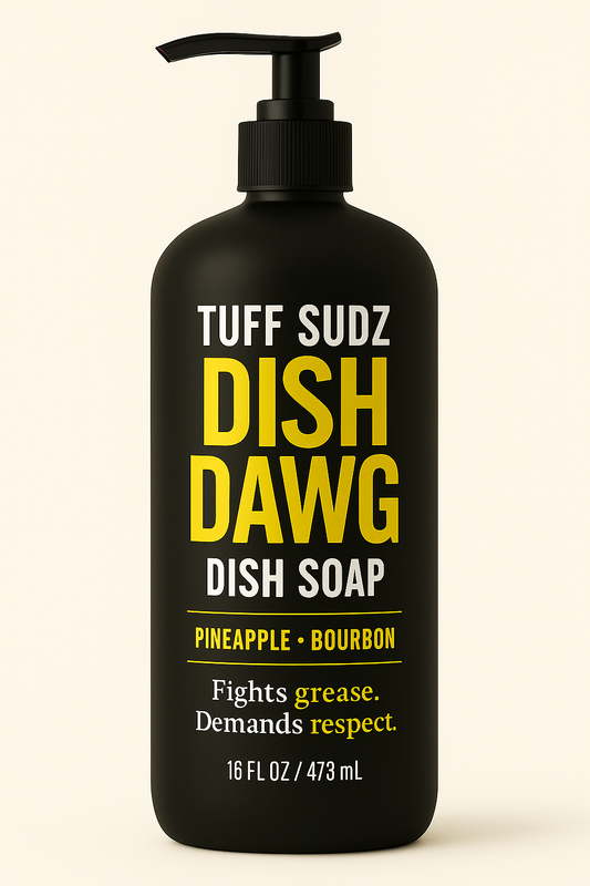 Dawn Seventh Generation Grove Co. alternative masculine dish soap – Pineapple Bourbon scent in sleek black bottle, inspired by Squatch, Dollar Shave Club, and rugged branding | Tuff Sudz Dish Dawg