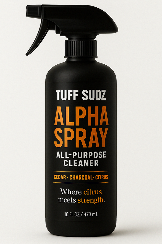 Masculine all-surface spray – gym gear, counters, sinks, cleaner inspired by Dollar Shave Club lifestyle branding and Method Mrs. Meyers Sevevnth Generation | Tuff Sudz Alpha Spray
